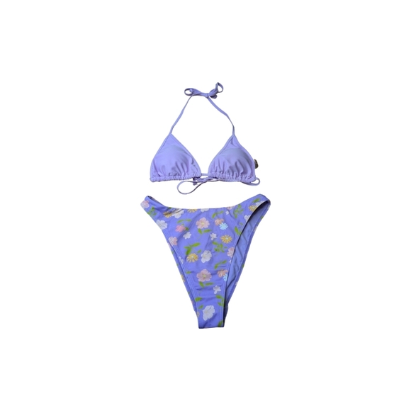 Highrise Floral PacSun Bottoms/Triangle Top By Skinny Dip Bikini Set Purple NWOT - Picture 3 of 8